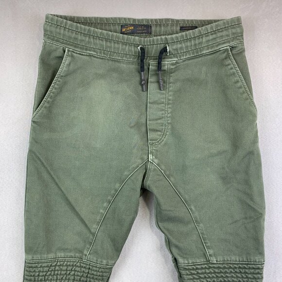Zara Mens Pants Medium Green Moto Soft Denim Jogging Fit Tapered Outdoor Joggers - Picture 2 of 13